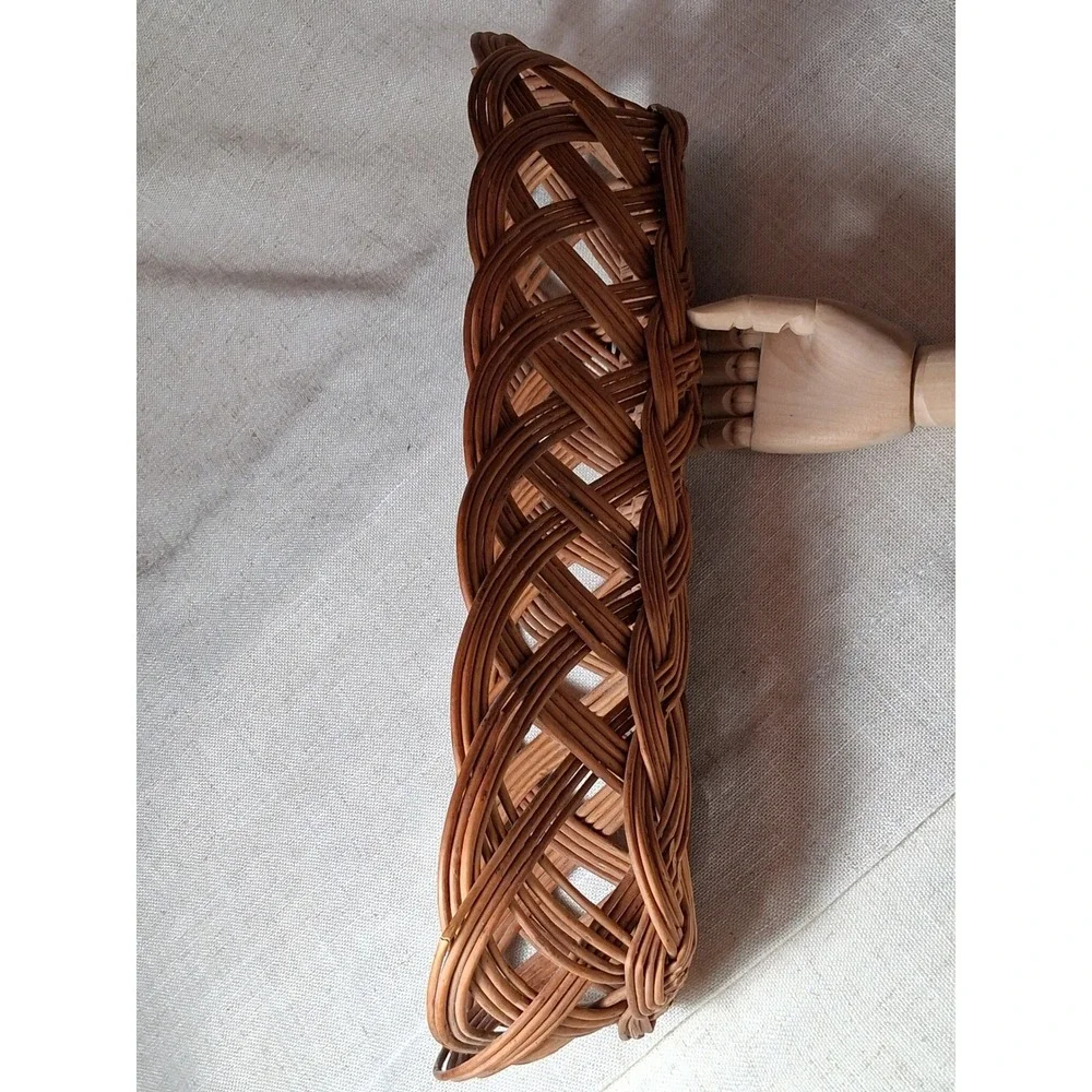 Vintage Wicker Bread Basket Oval Open Weave Lattice Boho Rustic Serving Tray